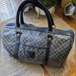 Celine • Vintage Macadam Boston Bag | Monogram in Gray/Blue